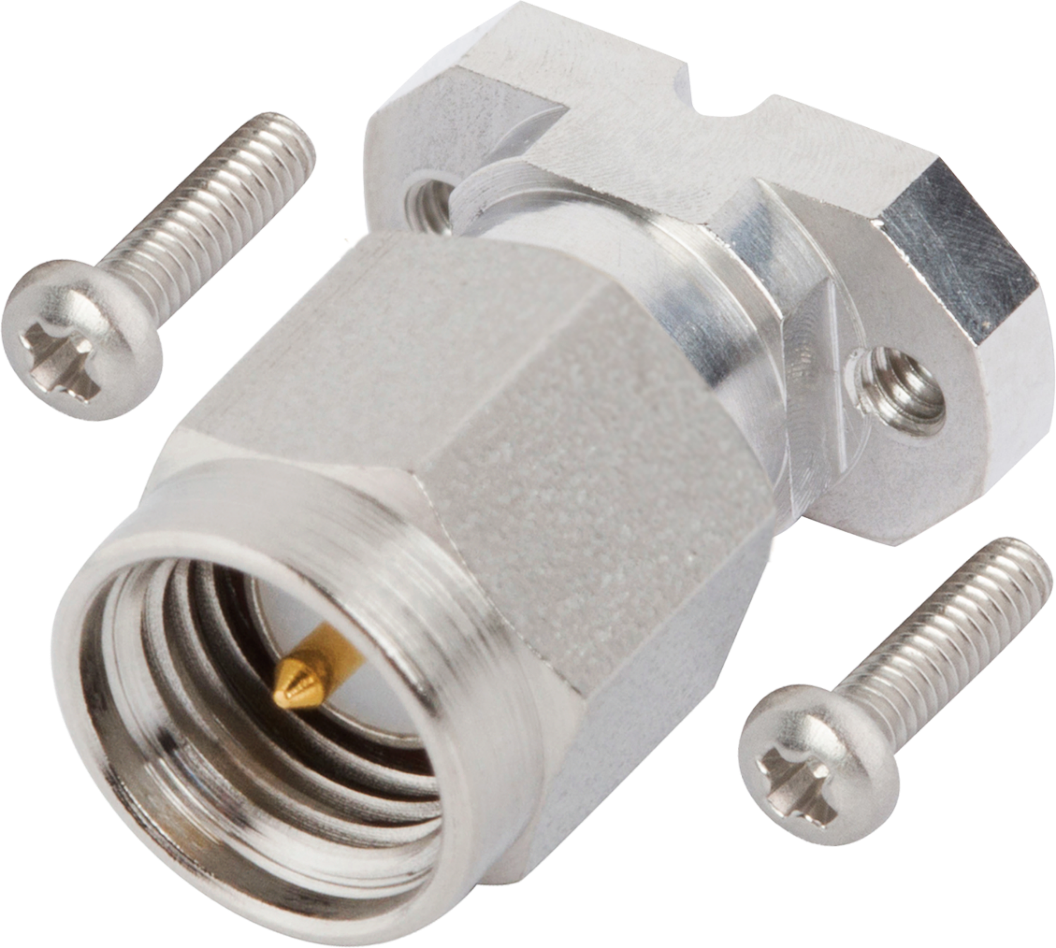 SMA Male Solderless PCB Compression Mount Connector, 2 Hole, with 6.35mm Screws (CPW / Microstrip), SF2911-60973-2S