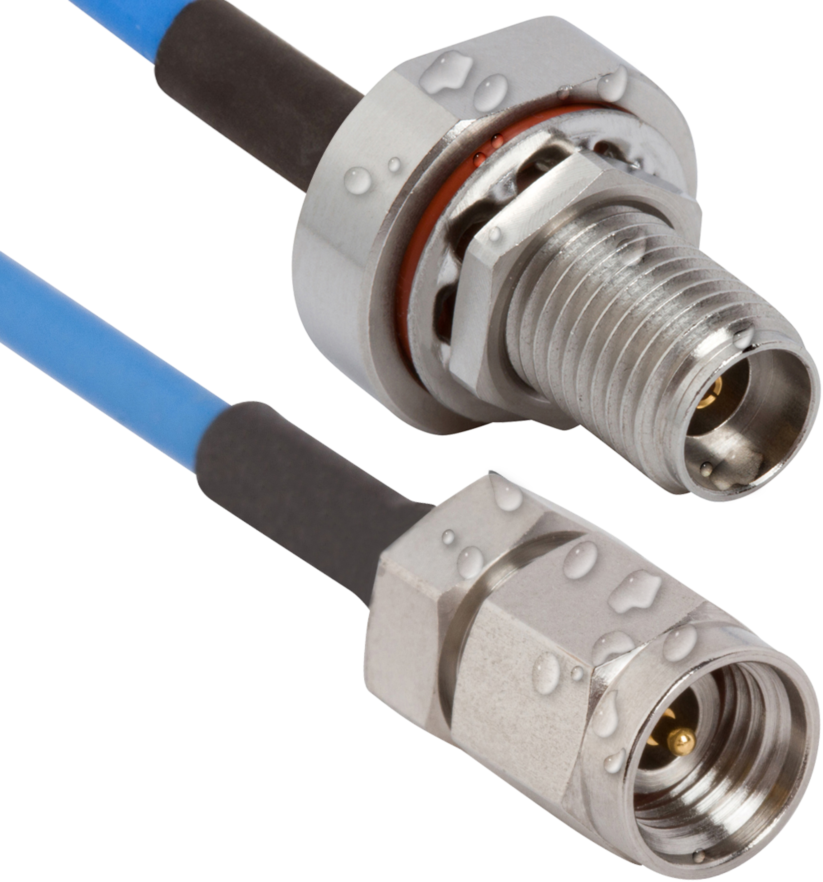 2.92mm Female Waterproof (IP68 Rated) Bulkhead to 2.92mm Male 12" Cable Assembly for .085 Cable, 7015-1050