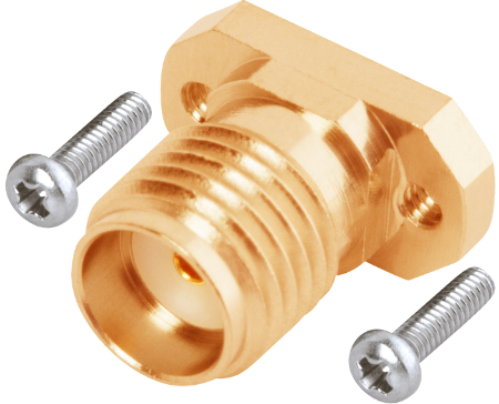 SMA Female Solderless Non-Magnetic LiteTouch PCB Connector, 2 Hole, with 4.76mm Screws (CPW/Microstrip), 2921-40050-1S